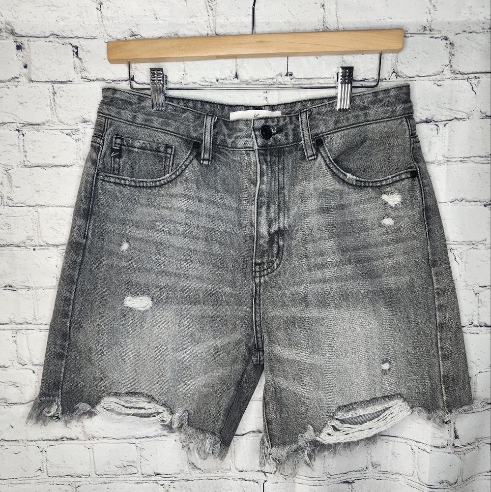 KanCan Faded Black Gray Distressed Raw Hem Denim Jean Shorts Size 5